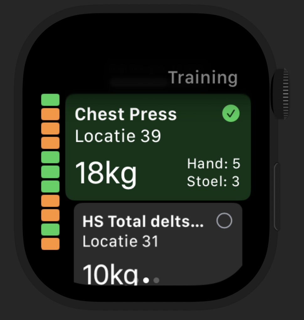 GymCheck Apple Watch workout session progress screen